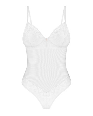 Боди прозрачный с кружевными вставками Obsessive Alissium белый, XS/S