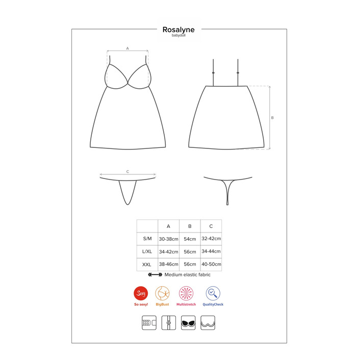 Пеньюар Obsessive з мереживом на ліфі та з трусиками в комплекті, бордовий, S/M