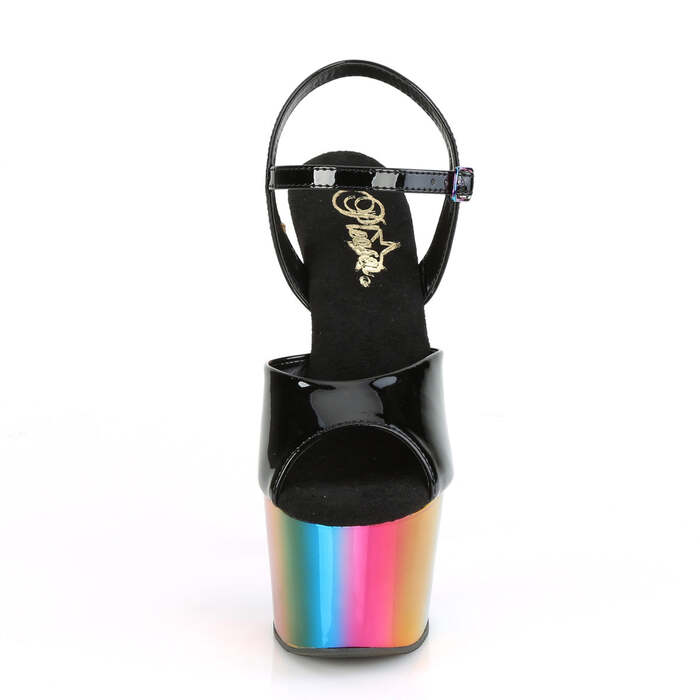 Босоніжки Adore-709RC *7 дюймів на підборах, хромовані босоніжки з ремінцем на щиколотці 2 3/4 дюйма, чорні/різнокольорові