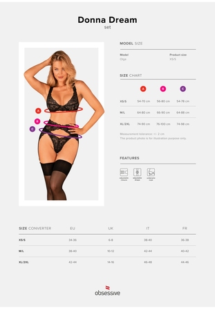 Кружевной комплект из 3 предметов Obsessive Donna Dream 3-pcs set M/L