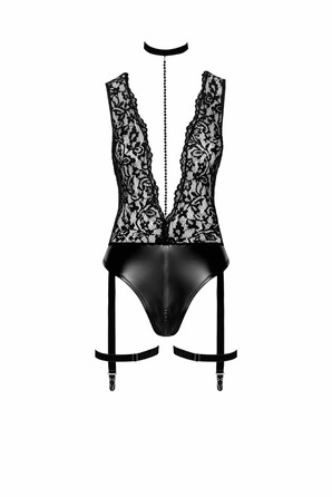 Боди сексуальное с глубоким декольте Noir Handmade Libido F297 черное, размер М