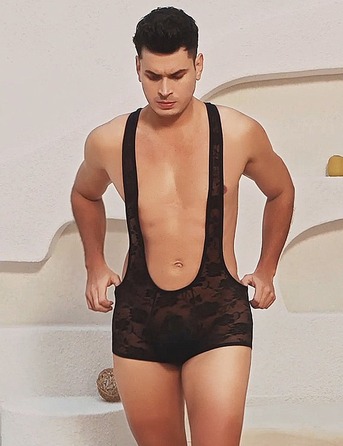 Чоловічий мереживний комбідрес із підтяжками Star Night чорний, S