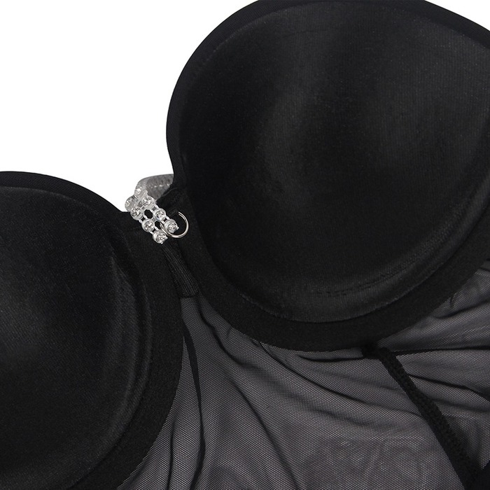 Боди полупрозрачное Star Night с бриллиантовым поясом, черное, XL-XXL