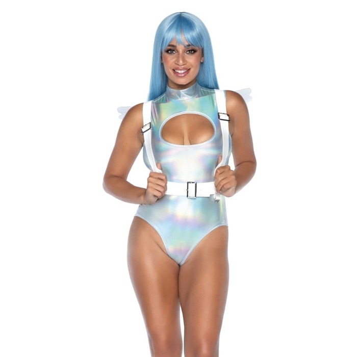 Портупея с крыльями Leg Avenue Furry Angel wing body harness белого цвета, O/S