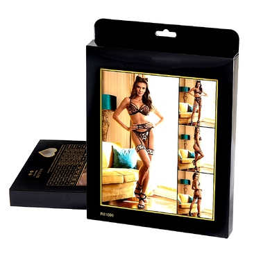 Комплект білизни Star Night з поясом, гартерами та обручем-вушками, леопардовий принт, ХL