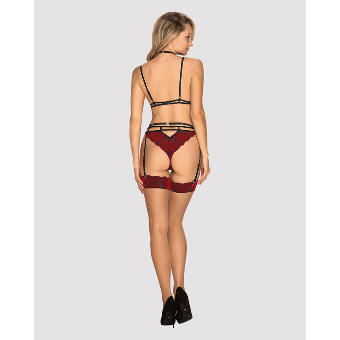 Комплект кружевной с поясом для чулок Obsessive Sugestina 3-pcs set L/XL