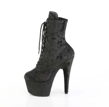 Чоботи Adore-1020WR на підборах 7 дюймів, черевики до щиколотки 2 3/4 дюйма зі шнурівкою спереду, блискавка збоку, чорна мерехтлива тканина