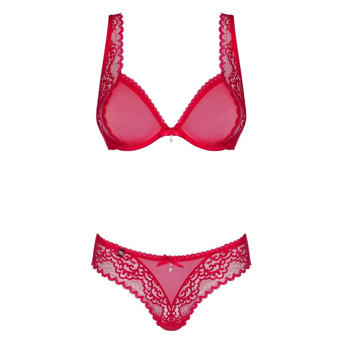 Комплект из двух частей из нежной сетки Obsessive ROUGEBELLE красный, L/XL