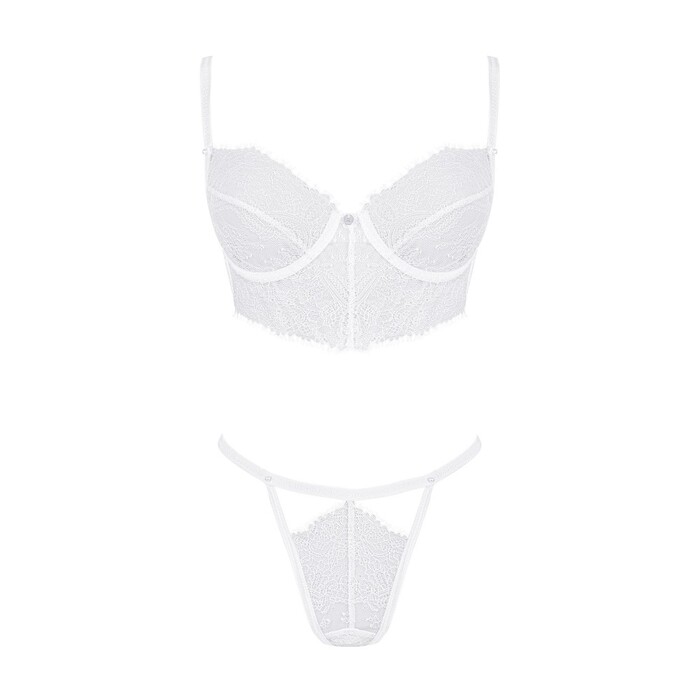 Комплект ажурный Obsessive Bianelle белый, S/M