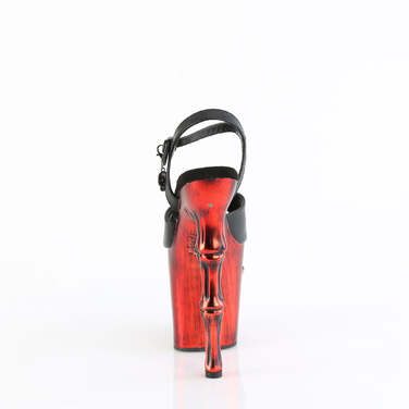 Босоножки Rapture-809-LT, каблук 8 дюймов, косточка, ремешок на щиколотке 4 дюйма, босоножкии с черепом и светодиодной подсветкой, чёрная искусственная кожа/красный