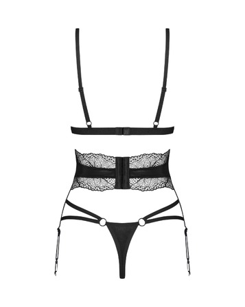 Комплект белья с поясом для чулок Obsessive Lobellis черный, XS/S