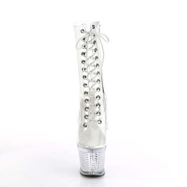 Чоботи Spectator-1040C *7-дюймовий каблук, 3-дюймові текстуровані черевики з PF шнурівкою спереду, блискавка збоку, прозорі