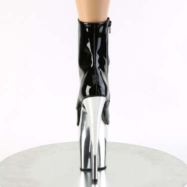 Ботинки Flamingo-1020, каблук 8 дюймов, 4-дюймовые PF-ботинки со шнуровкой спереди, молния сбоку, чёрный/серебристый хром