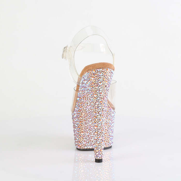 Босоніжки Bejeweled-708MS на підборах 7 дюймів, босоніжки з ремінцем на щиколотці 2 3/4 дюйма, різні розміри RS, прозорі/рожеве золото