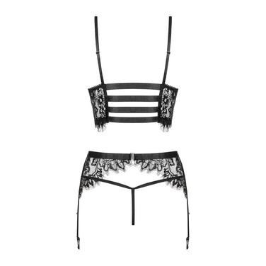 Комплект мереживний Obsessive Lashy з трьох частин, чорний, L/XL