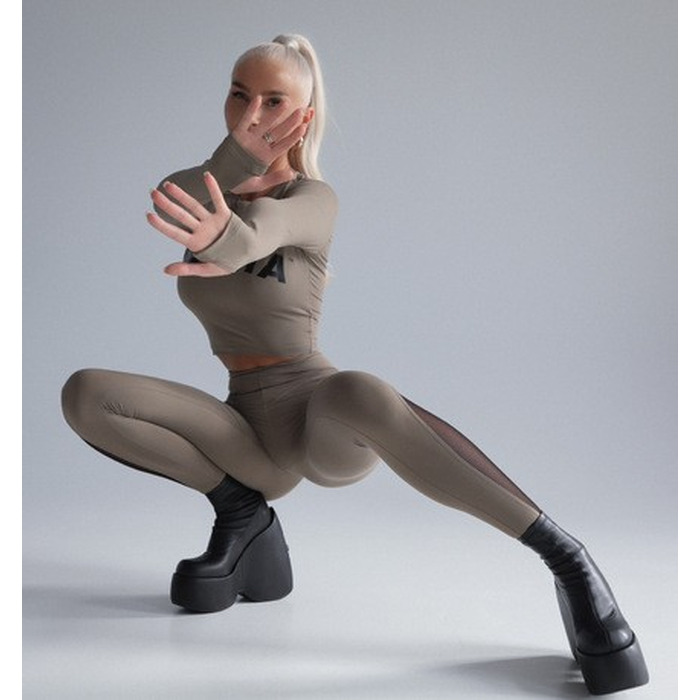 ТОП LONG SLEEVE THUMBHOLE SPORTY CROP TOP MOCHA 585