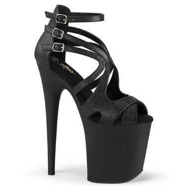 Босоножки Flamingo-877, каблук 8 дюймов, 4-дюймовые ремни с закрытым задником и ремешком на щиколотке, черная веганская кожа