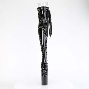 Чоботи Craze-3050 *8 дюймів без підборів, 3 дюйми до стегна з бічним мереживом та блискавкою збоку, чорні