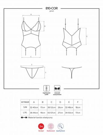 Корсет Obsessive 810-COR-1 с кружевом и пажами для чулок, черный, L/XL