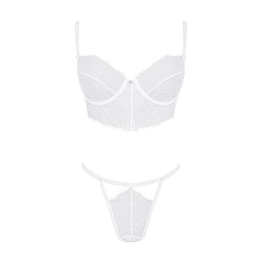 Комплект ажурный Obsessive Bianelle белый, S/M