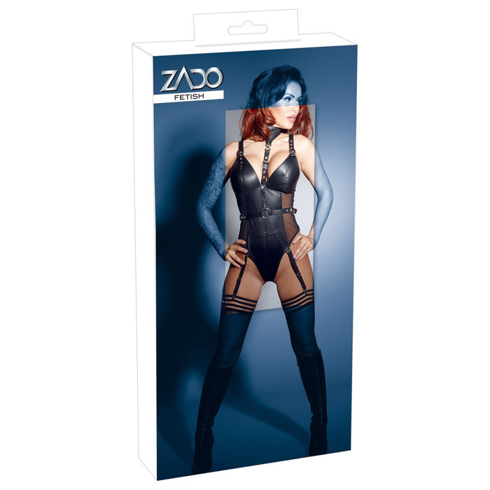 Боди кожаный Zado в стиле БДСМ, черный, XXL