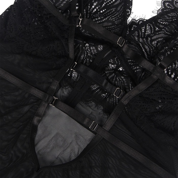 Пеньюар с трусиками Star Night с кружевом на топе и юбке, чёрный, XS-S