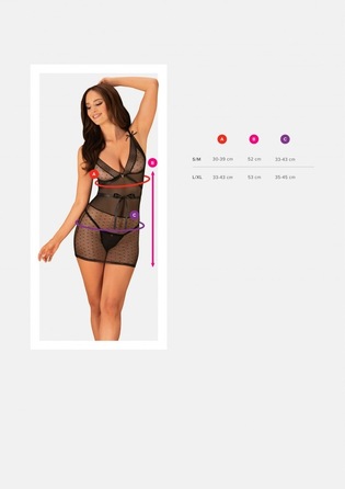 Пеньюар горошок з атласною стрічкою Obsessive Bowessa чорний, S/M