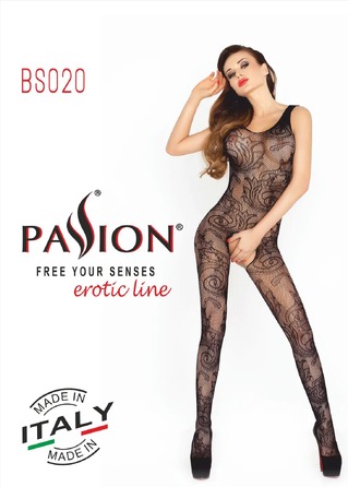 Комбінезон із візерунком та відкритим доступом, чорний BS020 Open Crotch Catsuit Black Mesh Passion S/L