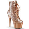 Чоботи Adore-1020SQ *7 дюймів на підборах, 2 3/4 дюйма з блискітками та шнурівкою, збоку, сріблясті/рожево-золоті