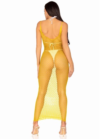Длинное платье Leg Avenue в крупную сетку, желтое, One size