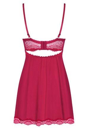 Пеньюар Obsessive з мереживом на ліфі та з трусиками в комплекті, бордовий, S/M