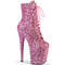 Чоботи Pleaser Flamingo-1020GWR *8-дюймовий каблук, 4-дюймові черевики до щиколотки з блискітками та шнурівкою, збоку, рожеві