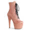 Чоботи Pleaser Adore-1020FS *7 дюймів на підборах, 2 3/4 дюйма на шнурівці, блискавка збоку, штучна замша ніжно-рожевого кольору