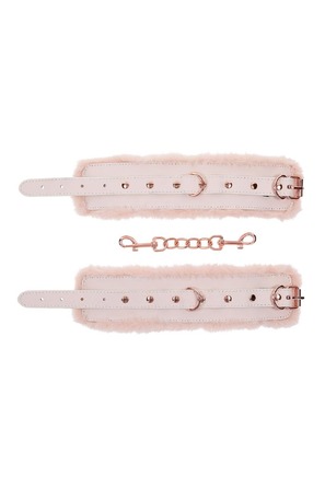 Наручники с мехом Sex & Mischief Peaches'n CreaMe с металлической фурнитурой, розовые