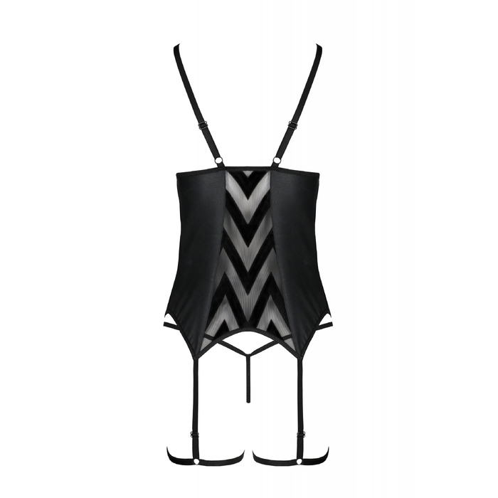 Корсет з гартерами S/M Angelica Passion, зі стрінгами, чорний