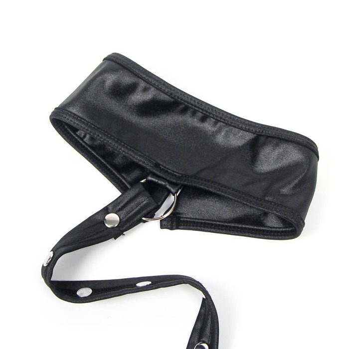 Платье из искусственной кожи и ремешками на руки и шею Star Night с трусиками, черный, XL