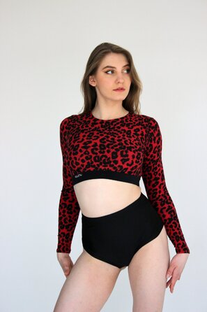 Animal Prints – Рашгард З Довгим Рукавом Для Pole Dance, Heels та Сценічних Виступів - червоний леопард