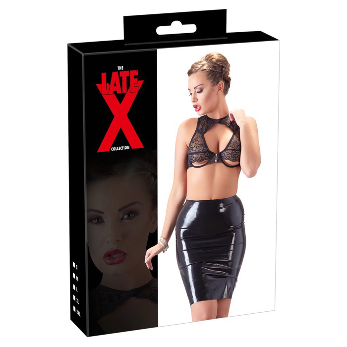 Юбка из латекса до колен LateX ROK midi черная, XL