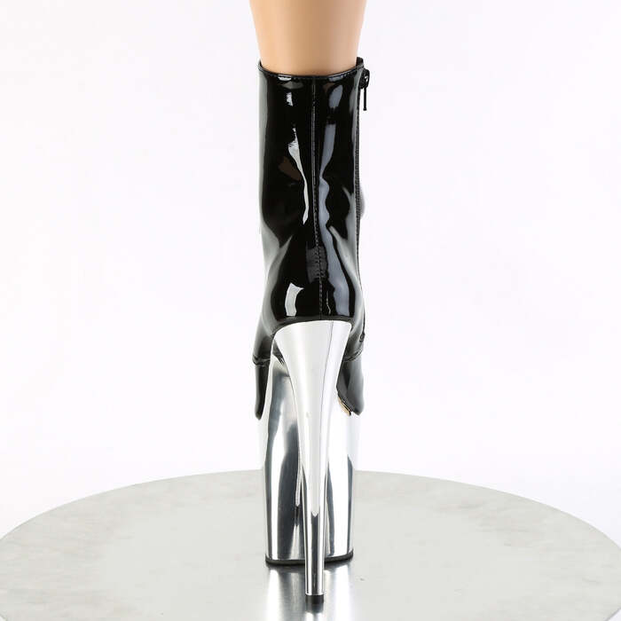 Ботинки Flamingo-1020, каблук 8 дюймов, 4-дюймовые PF-ботинки со шнуровкой спереди, молния сбоку, чёрный/серебристый хром