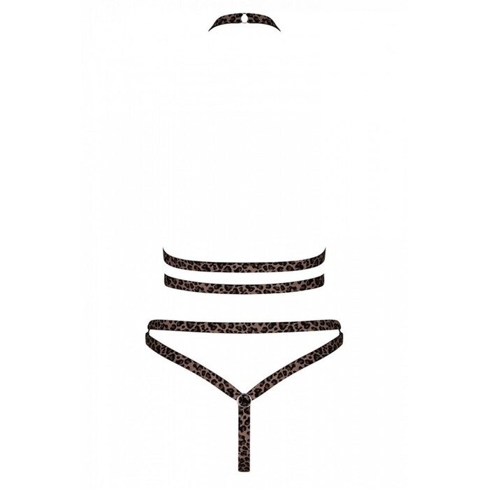 Комплект з відритою чашкою з ремінців з леопардовим принтом Tigrita 2-pcs set brown S/M/L