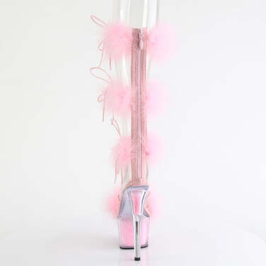 Босоножки Adore-728F, каблук 7 дюймов, высота 2 3/4 дюйма, меховая отделка марабу, молния сзади, прозрачный/розовый