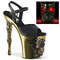 Босоножки Pleaser Rapture-809-LT *8-дюймовый каблук-косточка, 4-дюймовый ремешок на щиколотке с черепом и светодиодной подсветкой, черная искусственная кожа/золото