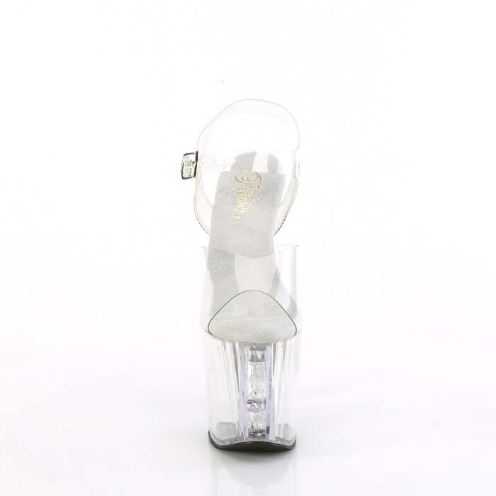 Босоніжки Enchant-708AQUA-02 на підборах 8 дюймів, з ремінцем на щиколотці 3 3/4 дюйма, прозорі/сріблясті