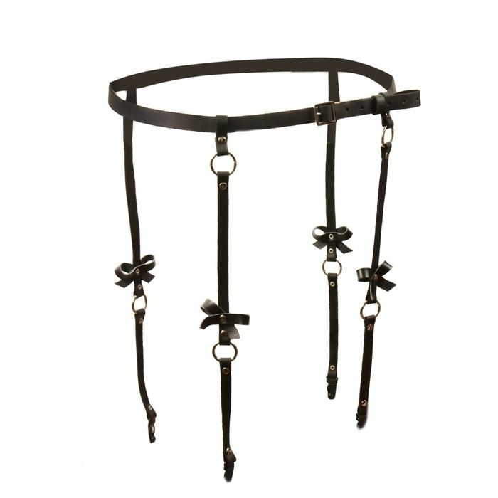 Пояс для чулок с бантиками One Size S1, натуральная кожа, черный