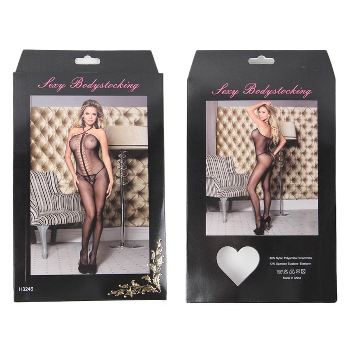 Комбинезон в сеточку с воротником халтер Star Night, в комплекте трусики, черный