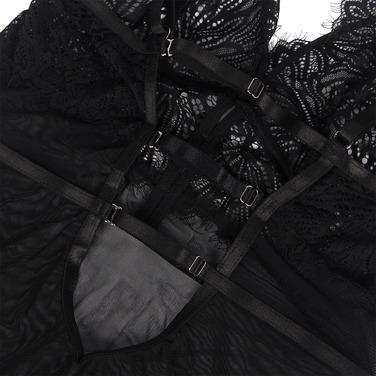 Пеньюар с трусиками Star Night с кружевом на топе и юбке, чёрный, XS-S