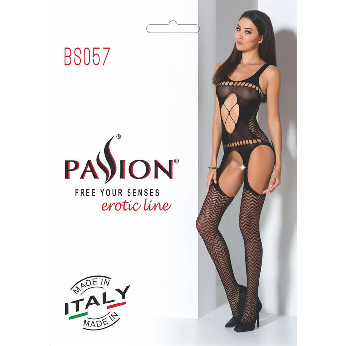 Бодістокінг BS057 black Passion, з імітацією панчіх, з відкритим доступом, S/L