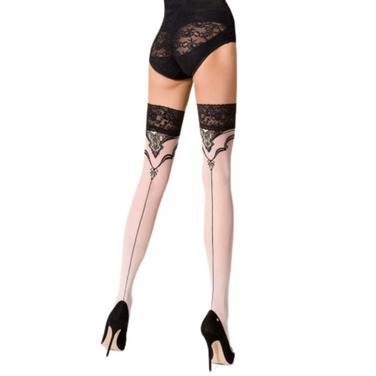 Чулки Passion ST109 (20 den) белые с черным кружевом, размер 3/4
