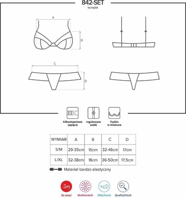 Комплект эротического белья Obsessive 842-SET-5 бордовый, S/M