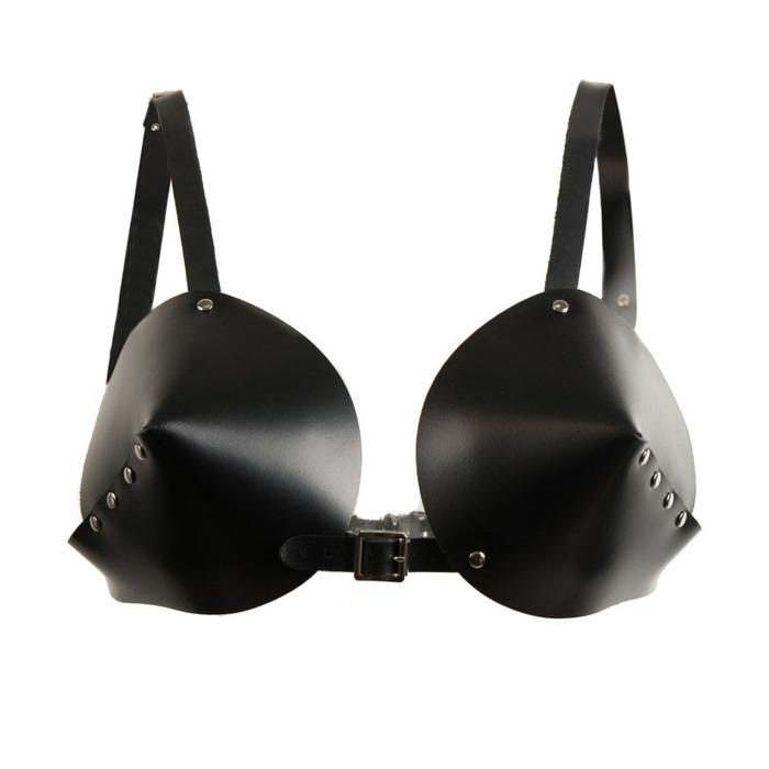 Бюстгалтер - конус натуральная кожа Candy Hero 'L27' BLACK, ручная работа, черный